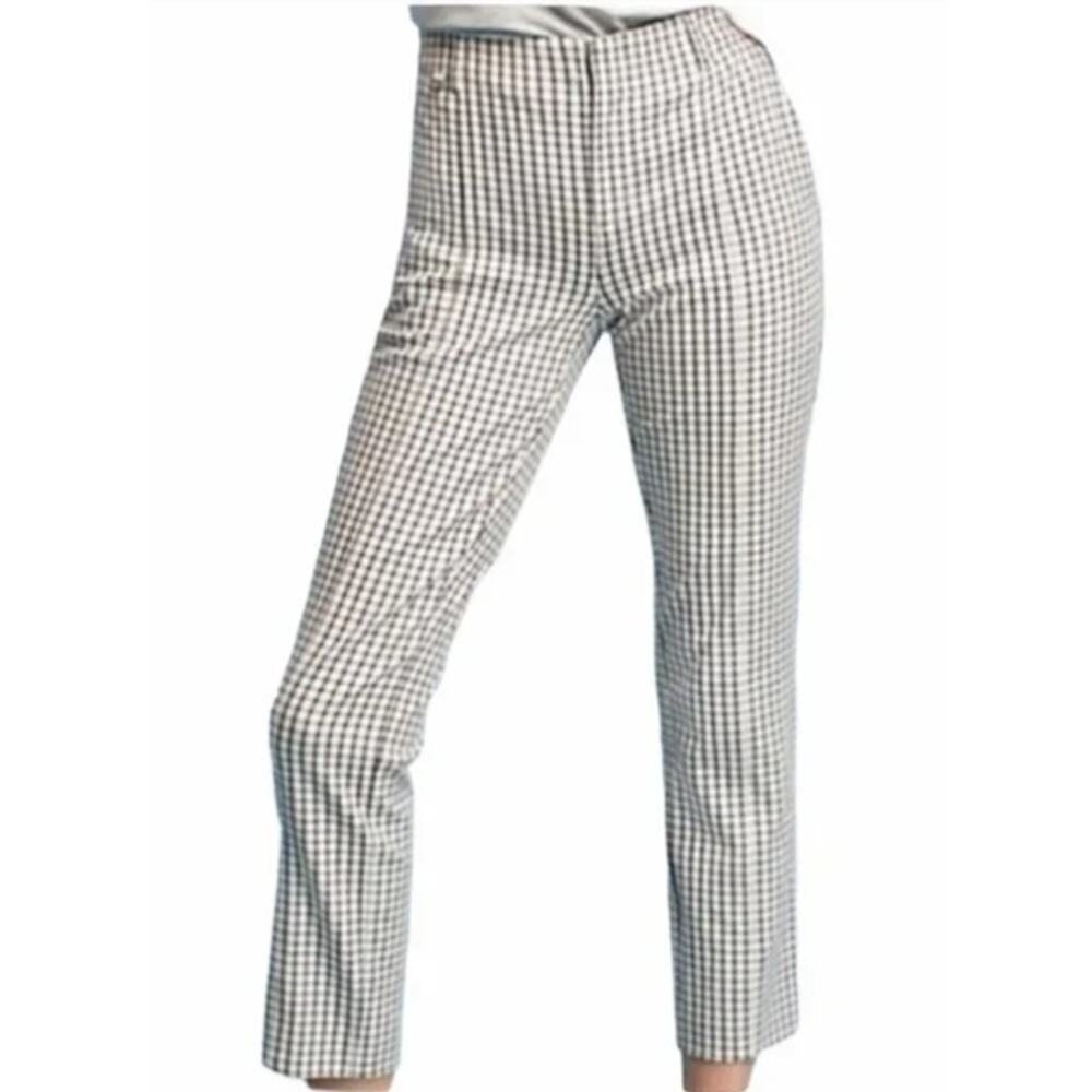 Anthropologie The Essential Slim Trousers Cream/Black Plaid Pants SZ 8‎